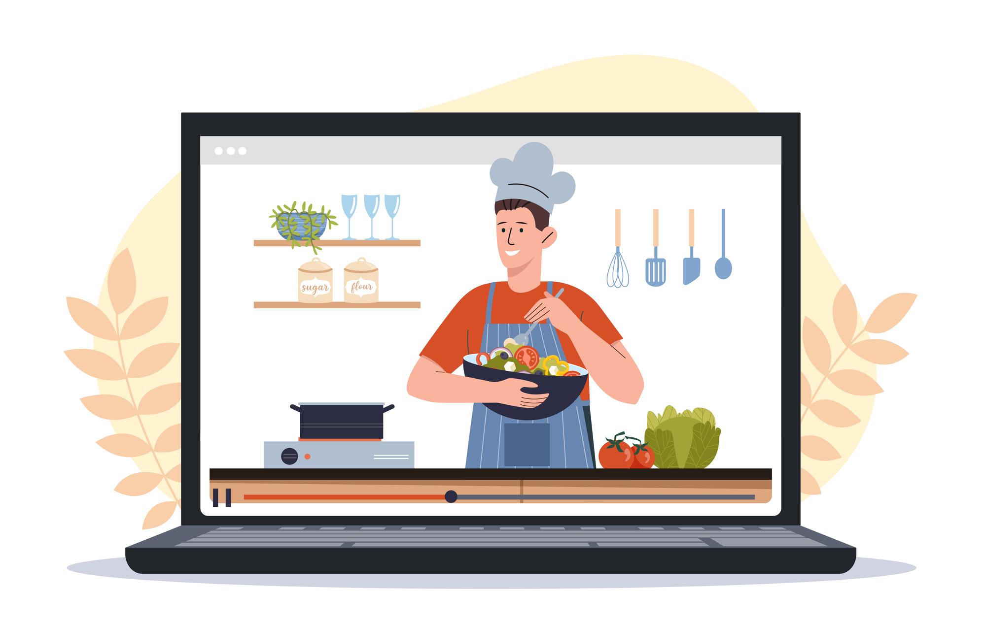 Lezione in diretta su laptop con chef